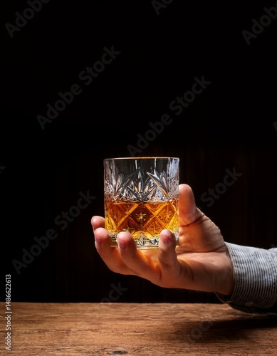 Wallpaper Mural Hand holding a glass of whiskey against a dark background Torontodigital.ca