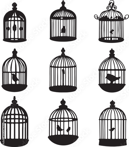 Black Birdcage Silhouettes: Vintage Style Clipart Set