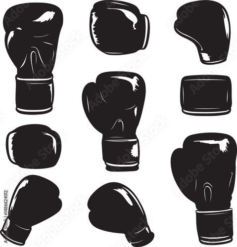 Black Boxing Gloves Silhouettes Vintage Style Set
