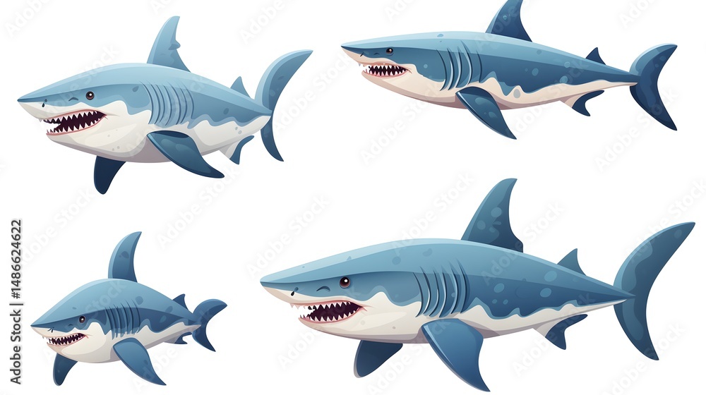 Naklejka premium Shark Vector Set Collection Graphic Clipart Design for Print and Digital Projects