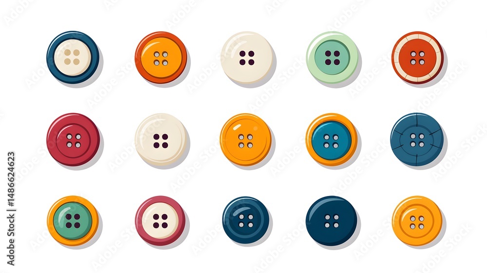 Set of Flat Vector Sewing Buttons Icons for Creative Projects and Designs Set of Flat Vector Sewing Buttons Icons for Creative Projects and Designs