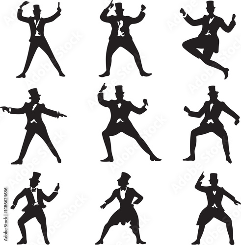Nine Silhouettes of a Dapper Gentleman Dancing