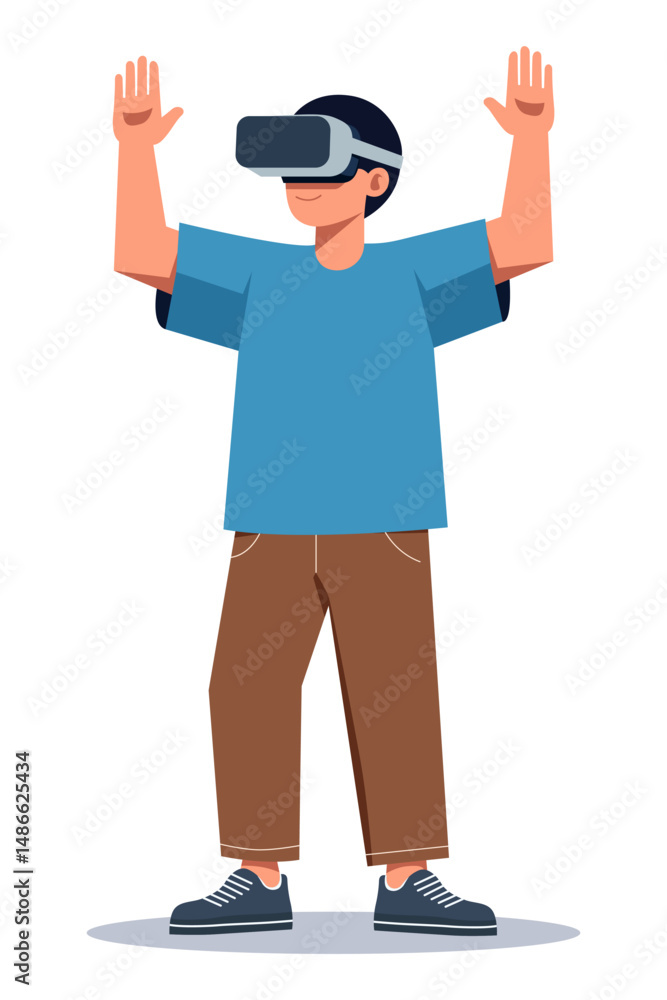 Young Man VR Headset Immersive Virtual Reality Experience Young Man VR Headset Immersive Virtual Reality Experience