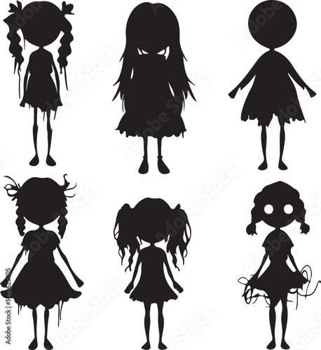 Spooky Rag Doll Silhouettes: Creepy Cute Black Illustrations
