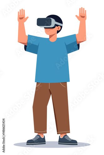 Young Man VR Headset Immersive Virtual Reality Experience