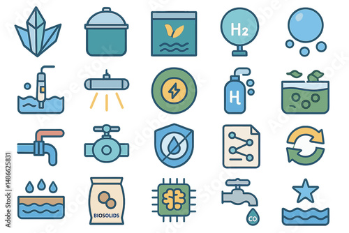 Water conservation and management symbols showcasing sustainable practices and technology in an eco-friendly setting