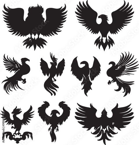 Phoenix Bird Silhouette Vector Art: Mythical Firebird Graphic Designs