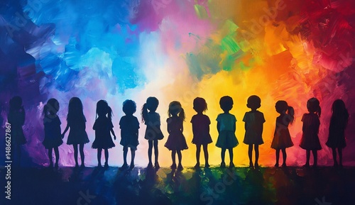 Wallpaper Mural Kids Silhouettes with Rainbow Backdrop. Torontodigital.ca