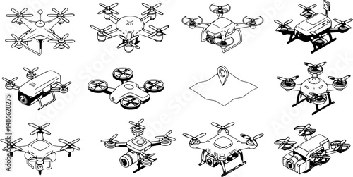 Drone icon set. Isometric set of drone vector icons for web design isolated on white background
