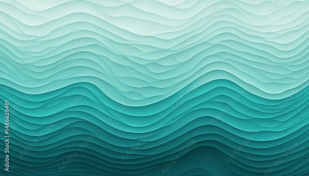 Fototapeta premium Abstract flowing teal and turquoise gradient waves create a sense of depth and visual texture.