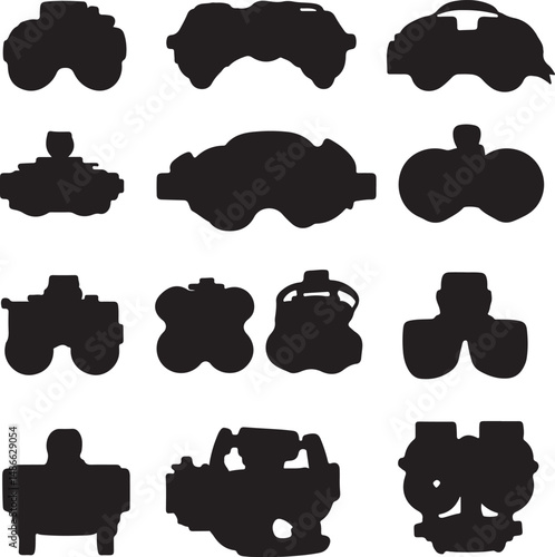Black Silhouette Vector Graphic: Assorted Goggles and Protective Eyewear