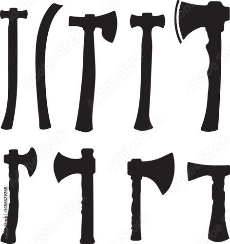 Black Axe Silhouettes: Collection of Hatchets, Axes, and Tools