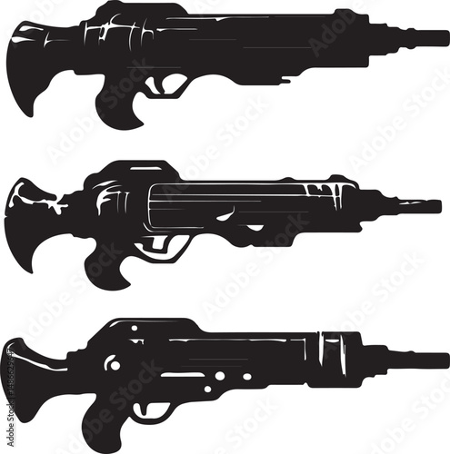 Black Silhouette Sci-Fi Futuristic Guns Vector Illustration Set