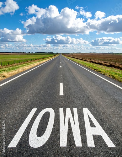 Wallpaper Mural Endless countryside road in iowa under a vibrant blue sky with clouds Torontodigital.ca