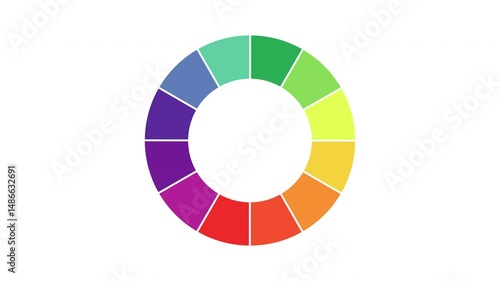 Color wheel with different shades of color rotating on a white background. Concept: Art, education, color, colorimetry. 