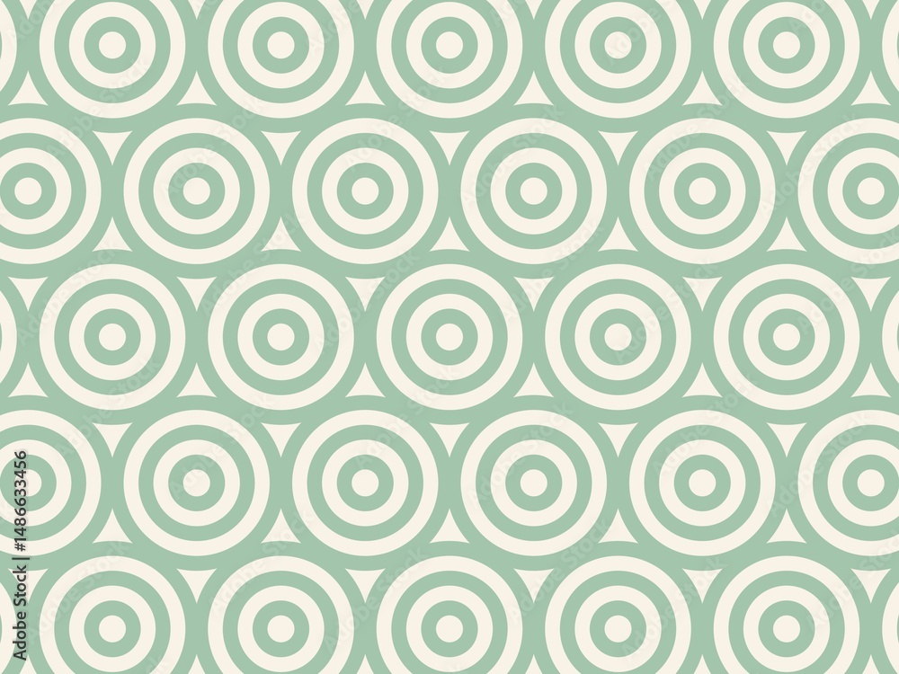 A repeating geometric pattern background with pale green concentric circles on a cream background. A repeating geometric pattern background with pale green concentric circles on a cream background.
