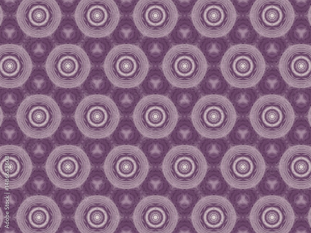 Fototapeta premium A repeating geometric pattern background with shades of purple in a circular, mandala-like pattern.