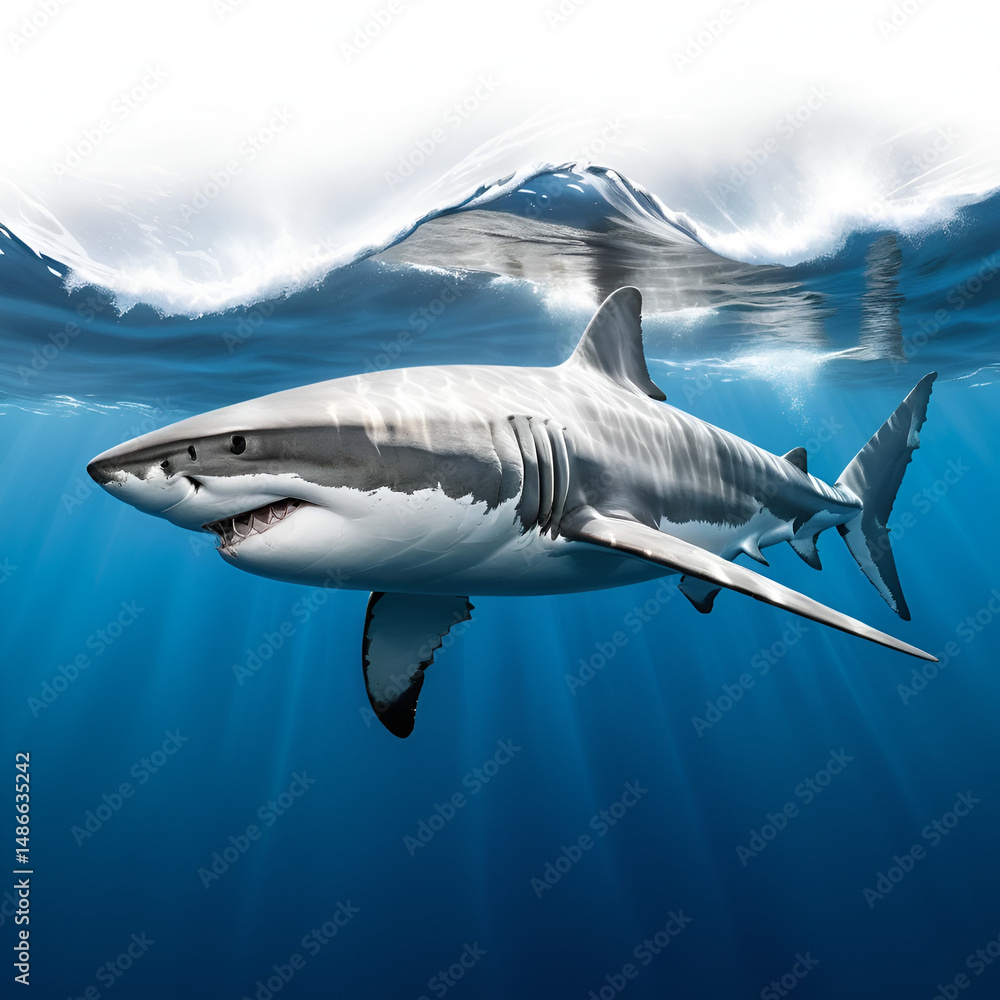 Obraz premium Drawing_of_a_Great_White_Shark_Swimming_the_Ocean