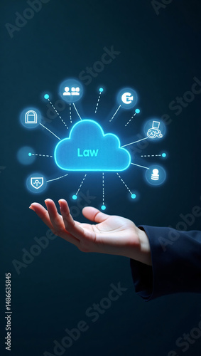 Wallpaper Mural A person's hand holding a glowing cloud icon surrounded by connected symbols, representing data storage and cloud services Torontodigital.ca