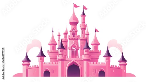 Elegant Vector Silhouette of Fairytale Castle in Pink Color for Creative Design Projects