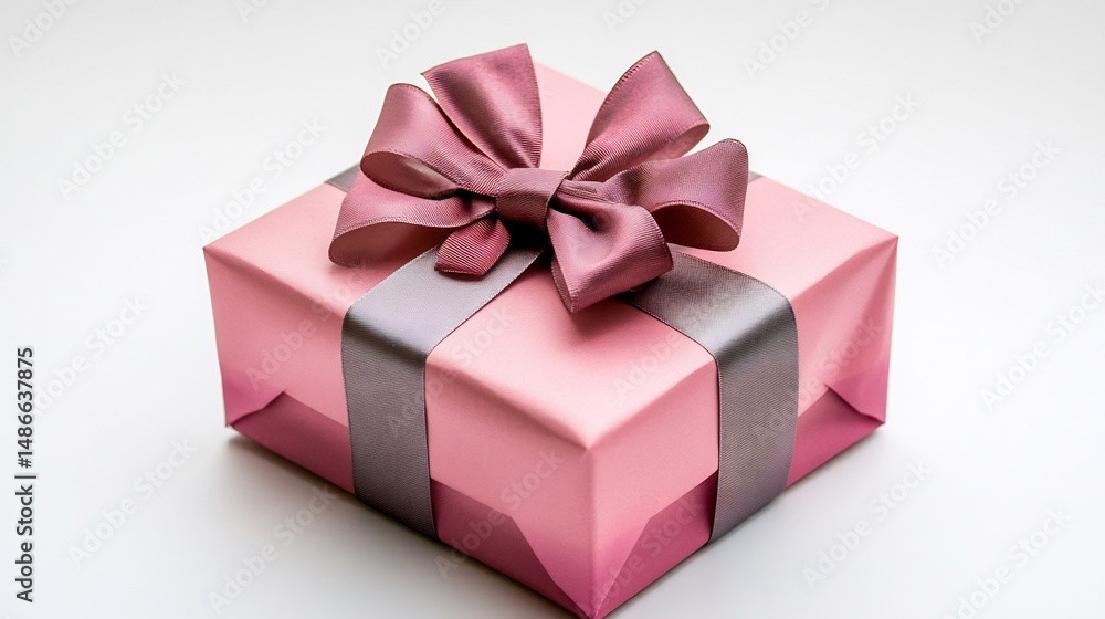 High coloured surprise gift a gorgeous decorative bow chic and stylish for a special occasion isolated against a polished white backdrop High coloured surprise gift a gorgeous decorative bow chic and stylish for a special occasion isolated against a polished white backdrop