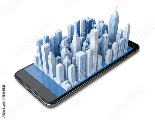 Wallpaper Mural Isometric Cityscape Emerging From Smartphone Screen On White Background Torontodigital.ca