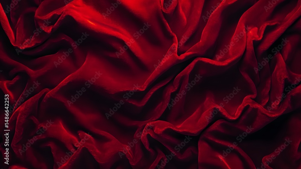Fototapeta premium Luxurious Red Velvet Draped Fabric Texture Background
