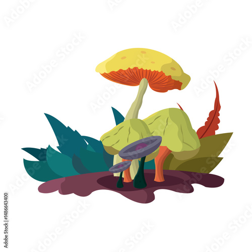 Colorful fantasy mushrooms set. Vector