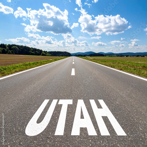 Wallpaper Mural Open road to utah: scenic highway with blue sky and mountains Torontodigital.ca