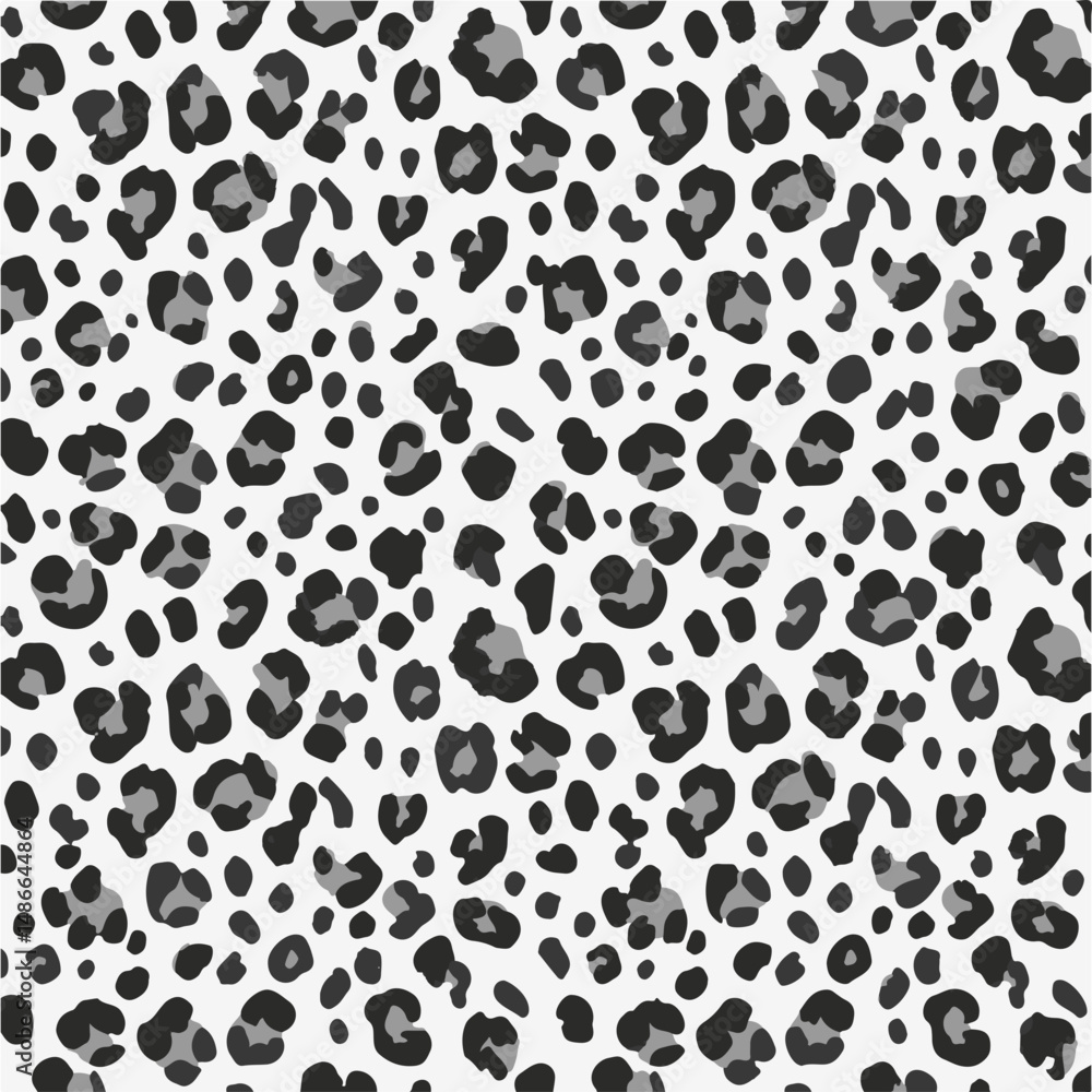 Monochrome cheetah print. Irregular black and grey spots on a white background create a wild, animalistic pattern. Monochrome cheetah print. Irregular black and grey spots on a white background create a wild, animalistic pattern.