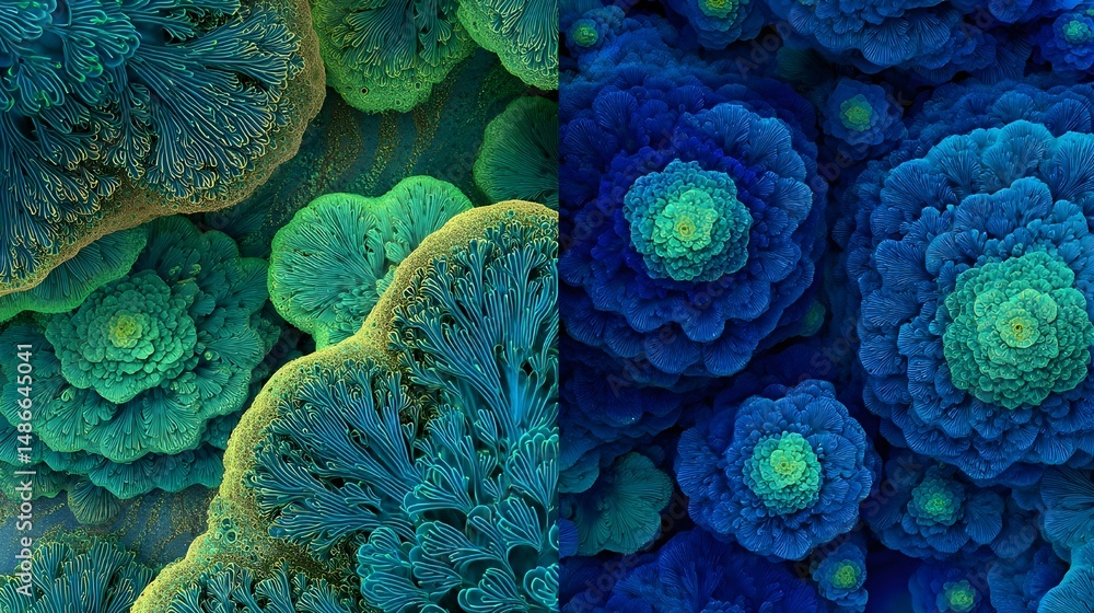 Obraz premium Transform Spaces with Fractal Pattern Art in Emerald Green and Sapphire Tones for Dramatic Impact