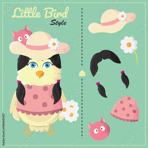 Country bird dress outfit. Vector