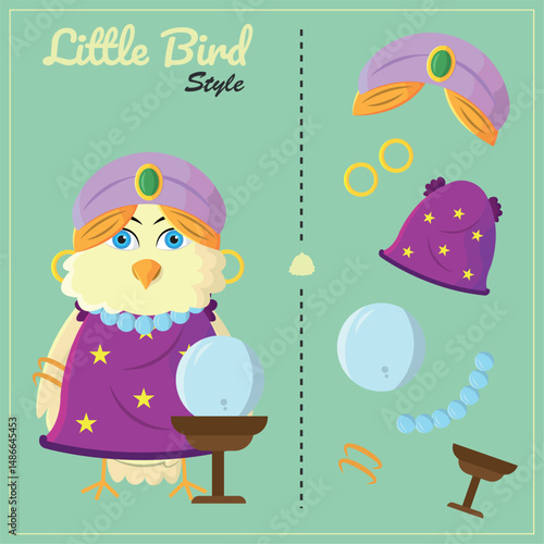 Fortune teller bird set. Vector