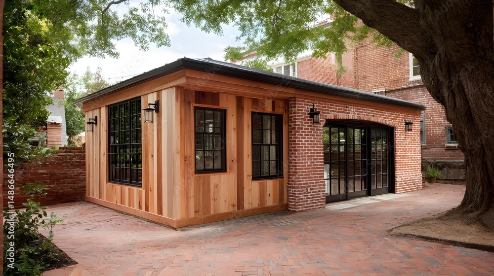 Reinvent Your Storage with a Stylish Red Cedar Lean-To Featuring Elegant Herringbone Brick Siding Design Reinvent Your Storage with a Stylish Red Cedar Lean-To Featuring Elegant Herringbone Brick Siding Design