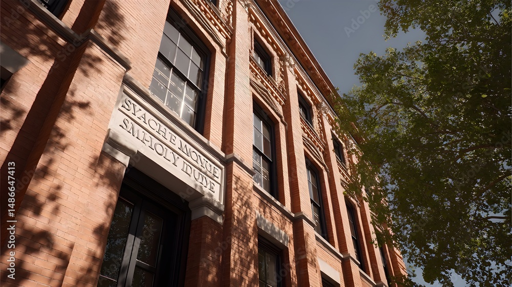 Fototapeta premium Showcase Your School’s Identity with a Prominent Building Display Featuring Bold Architectural Signage and Pride