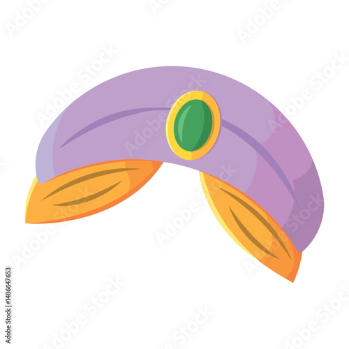 Purple turban with green gem. Vector