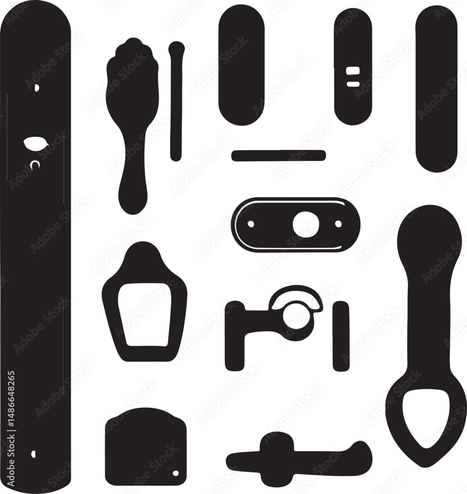 Fototapeta premium Vintage Door Hardware Silhouettes: Black and White Vector Elements