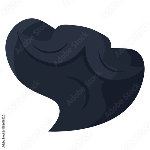 Wavy black hair cartoon style. Vector
