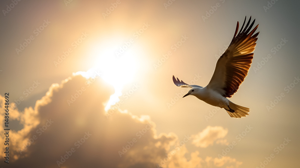 Fototapeta premium Majestic Flight: The Serene Ballet of a Bird Against a Golden Sky