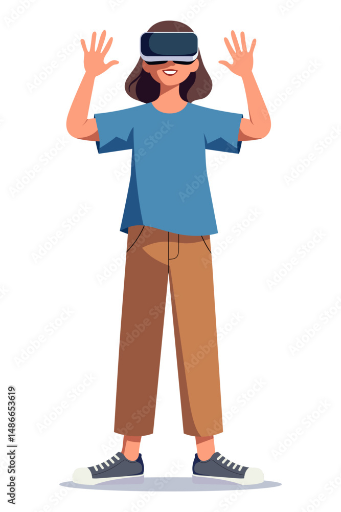 Woman VR Headset Illustration Virtual Reality Experience Woman VR Headset Illustration Virtual Reality Experience