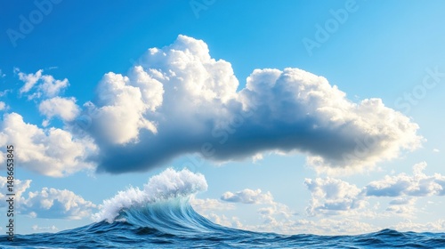 Fototapeta Naklejka Na Ścianę i Meble -  Ocean wave and cumulus clouds dramatic seascape