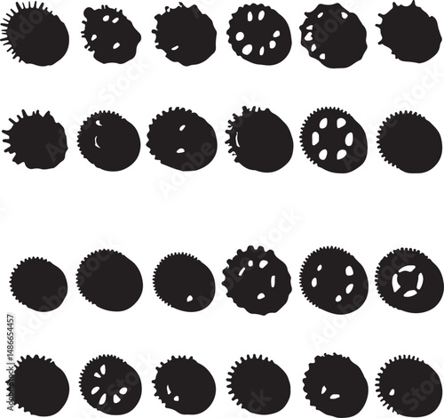 Black Silhouette Pollen Grains: Botanical Study, Microscopic Detail
