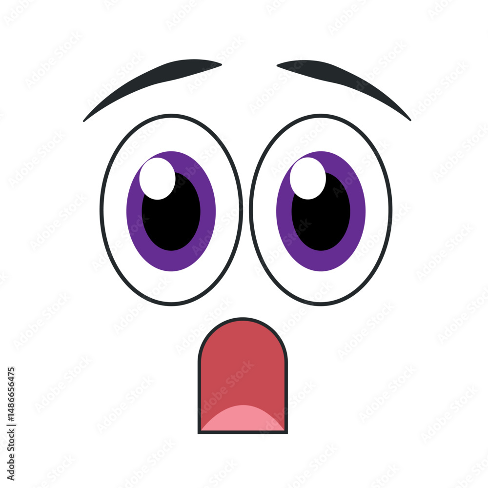 Fototapeta premium Surprised cartoon face emoji. Vector