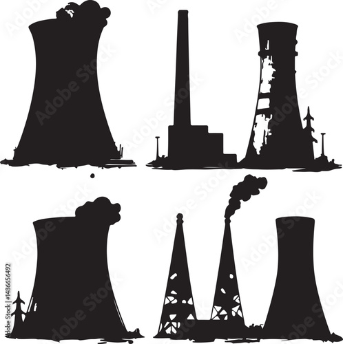 Silhouette of Abandoned Industrial Buildings: Black and White