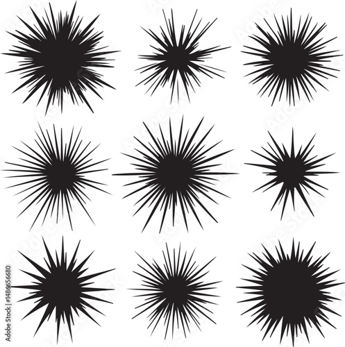 Black Radial Burst Vector Set, Comic Book Style Explosions