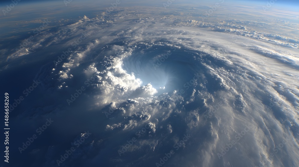 Aerial View of Hurricane Eye Passing Directly Overhead Highlights Calm Center and Turbulent Cloud Bands Aerial View of Hurricane Eye Passing Directly Overhead Highlights Calm Center and Turbulent Cloud Bands