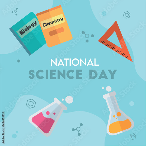 Books and flasks science theme. Vector