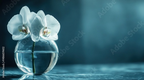 White orchid in glass vase minimalist still life photography