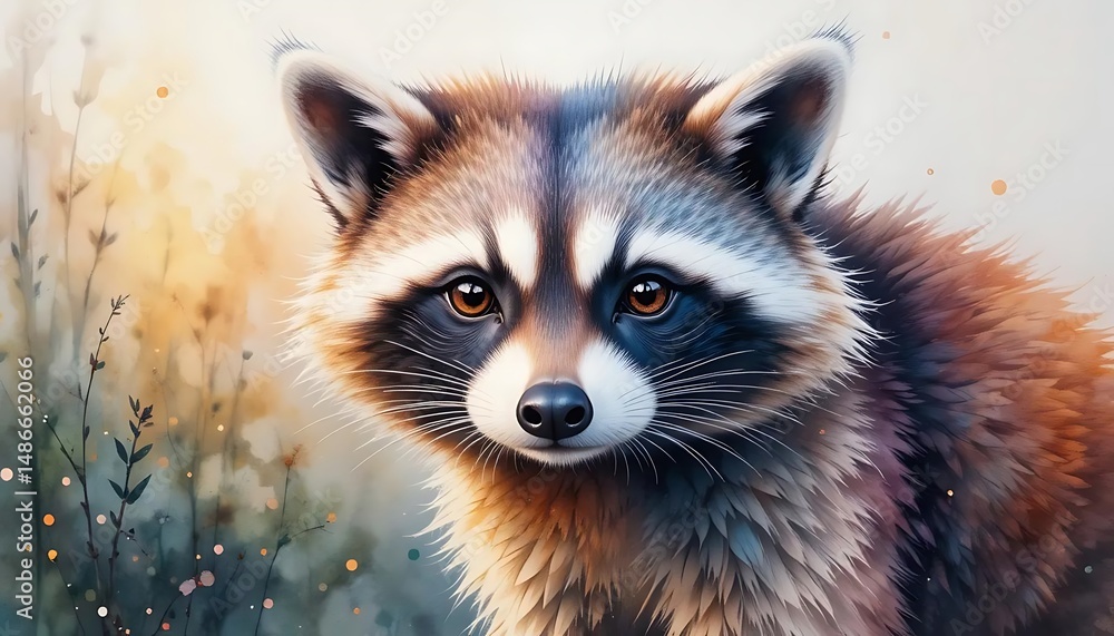Obraz premium Portrait of a Raccoon in a Watercolor-like Setting