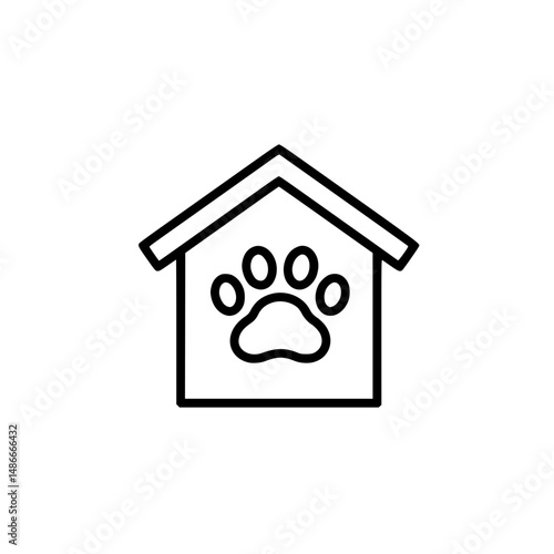 Pet Shelter Icon Home for Animals, Paw Print Symbol